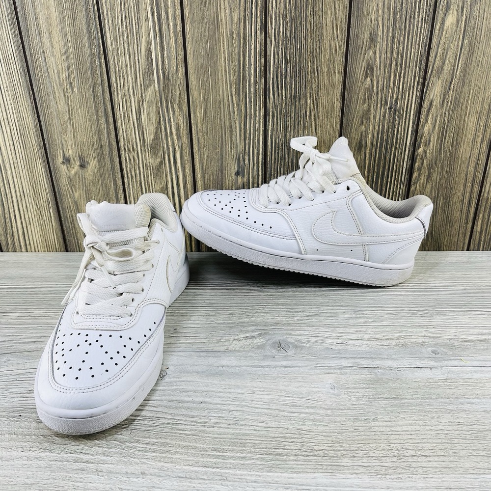 Nike Court Vision Low Triple White Leather Sneakers Women's Size: 7 - Picture 2 of 16